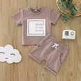 thumbnail image 2 of WEAIXIMIUNG Baby Boy Clothes Summer 6-9 Months Kids Toddler Boys Girls Short Sleeve Letter Printed T Shirt Pullover Tops Shorts Outfits 80 Purple, 2 of 7