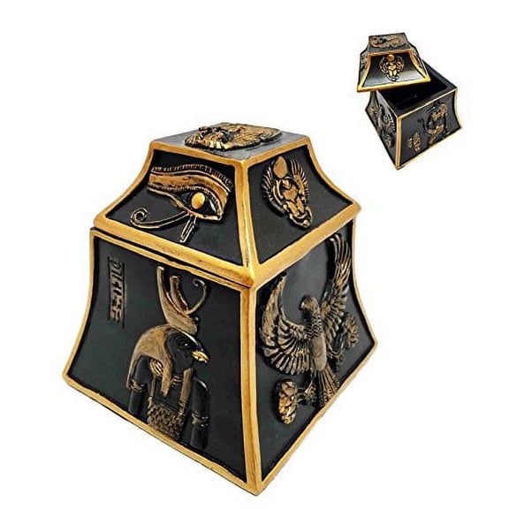 Egyptian Theme Scarab Eye of Horus Anubis Gods Jewelry Trinket Box Sculpture