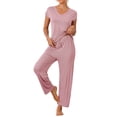 thumbnail image 2 of INSPIRAR CHIC Conjunto de Pijama de Manga Corta Modal para Mujeres 2 Piezas Ropa de Casa Pantalones Largos Sudadera L Rosa, 2 of 6