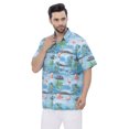 thumbnail image 4 of LA LEELA Men's Hawaiian Shirts Short Sleeve Button Down Shirt Men's Hawaii Shirts Boho Vacation Summer Beach Shirts for Men S Allover Flamingo, Bright Blue, 4 of 6