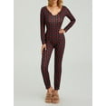 thumbnail image 5 of Elippeo Women's Christmas Jumpsuit Pajama Long Sleeve V Neck Snowflake Plaid Print Sleepwear, 5 of 7