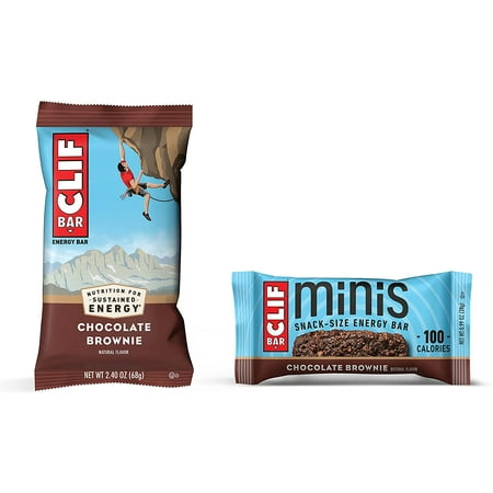 CLIF BARS - Chocolate Brownie - 10 Full Size and 10 Mini Energy Bars - Made with Organic Oats - Plant Based Food - Vegetarian - Kosher (2.4oz and 0.99oz Protein Bars 20 Count)