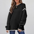 thumbnail image 7 of Women's Fashion Color Blocked Round Neck Long Sleeved Knitted Sweater Pullover Sweater Top for Fall Winter Stylish Casual Outfits,Black,L, 7 of 7