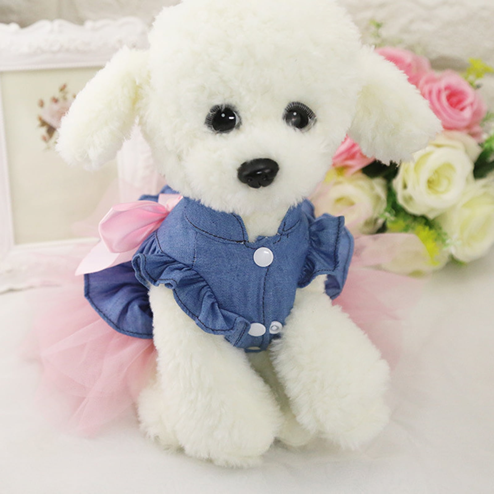 Dog Dress Fashion Puppy Tutu Princess Dresses for Small Dogs Sweet Skirt with Dog Bowknot Clips Cat Clothes Pet Apparel for Puppies Dark Blue XL