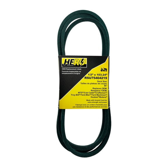 HERO OEM Aramid Kevlar Replacement Belt for Cub Cadet 75404219 - Fits MTD, Troy-Bilt - 1/2" x 103"