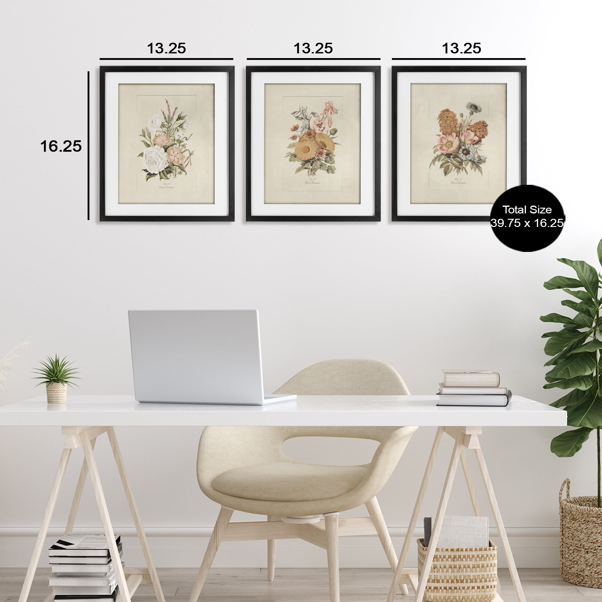 Stupell Industries Neutral Bouquet Studies 3 Piece Black Framed Print Under Glass Set, design by Dan Meneely
