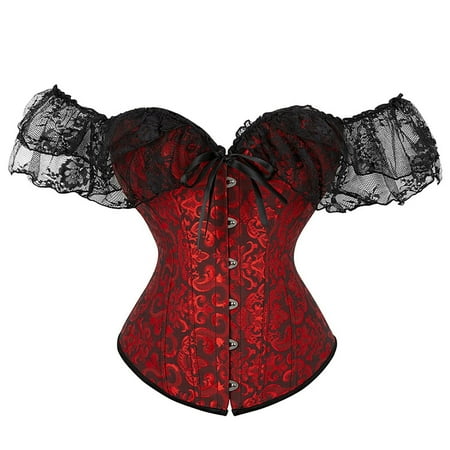 MNCEKFOD Shapewear for Women Sexy Stretch Lace Up Vintage Boned Bustier Corset With Garters Boned Overbust Corset Bustier Lingerie RD2 S
