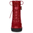 thumbnail image 3 of BLISSFUL STEP Women's Platform Buckle Lace Up Block Heel Ankle Boot Red (Size 9), 3 of 7