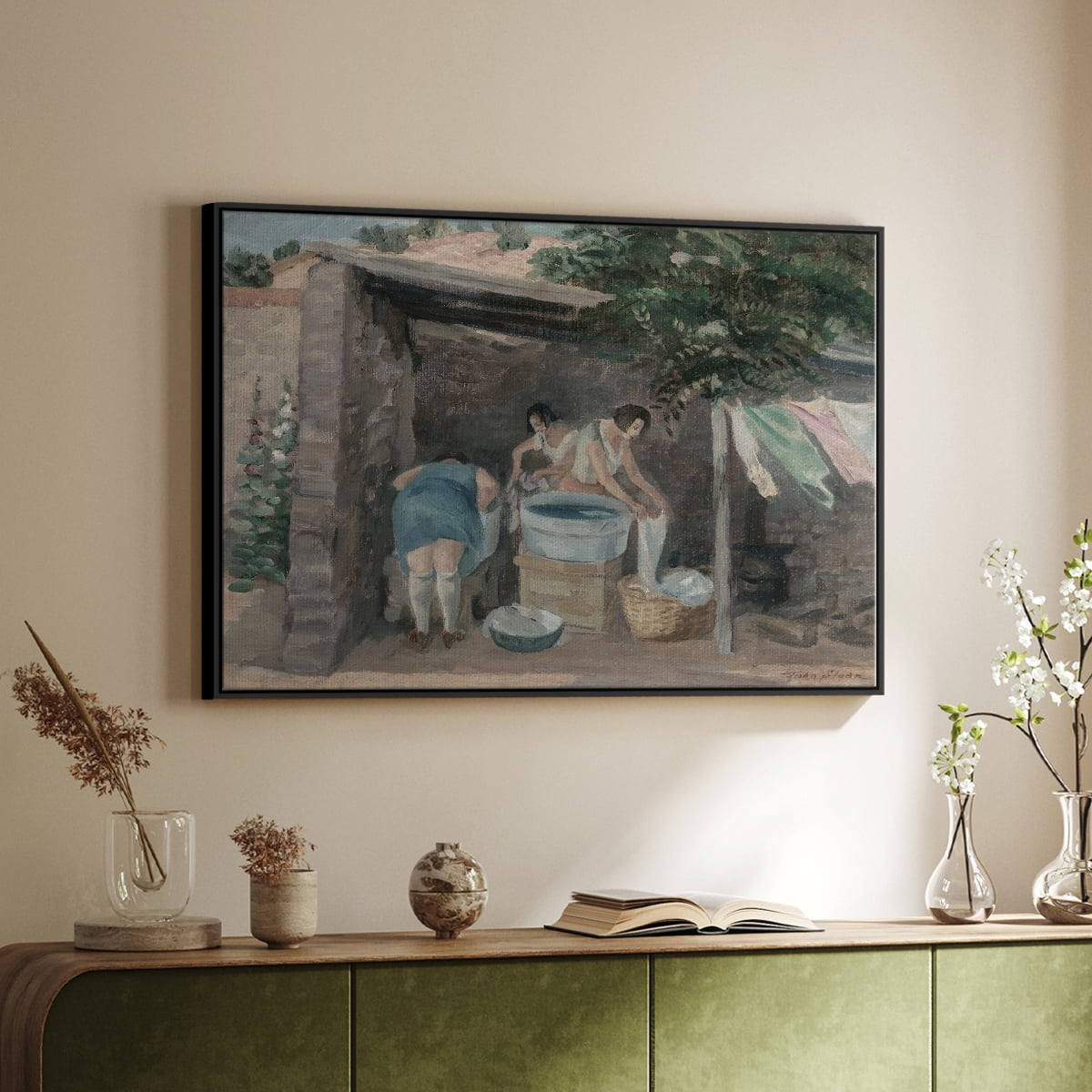 Vintage Landscape-CCCLIX By Wexford Home Framed in Black Wood Gallery Wrapped Canvas 25 in. x 37 in.