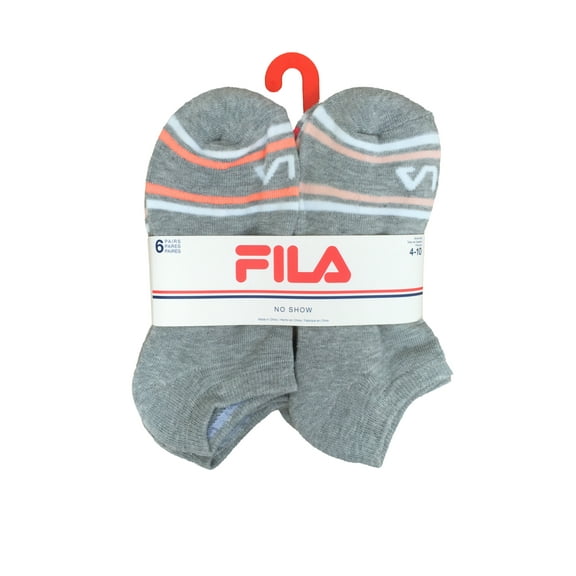 Fila Women's No-Show Socks - 6-Pack - Women's Shoe Size 4-10 - Light Gray with Color Accents