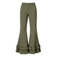 thumbnail image 4 of Women's High Waist Double Tier Ruffle Hem Flare Pants, Soft Bell Bottom Trousers with Pockets, Stretchy Casual Wide Leg Lounge Pants for Daily Wear Blackish Green L, 4 of 4