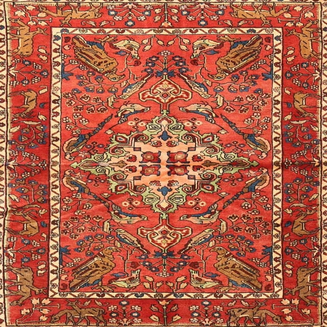 Ahgly Company Machine Washable Indoor Square Traditional Red Area Rugs, 3' Square