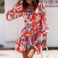 thumbnail image 2 of EQWLJWE Robes pour Femmes Robes pour Femmes 2023 Mode Féminine Décontractée Été Mince Imprimé Manches Longues Col en V Ourlet à Volants Robe Jupe Courte, 2 of 9