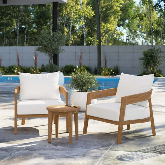 Modway Brisbane 3-Piece Teak Wood Outdoor Patio Set in Natural White