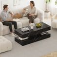 thumbnail image 3 of LED Coffee Table with Storage Shelf, High Glossy Faux Marble Storage Center Tables, Modern Stylish Double-Layer Accent Tables with Marbling Print for Living Room & Small Spaces,BLACK, 3 of 8