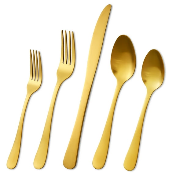 Lorena 20 Piece Silverware Flatware Cutlery Set, Stainless Steel Utensils Service for 4, Matte Gold