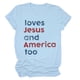 thumbnail image 1 of Camiseta patriótica para mujer del 4 de julio: estampado «Loves America Too», cuello redondo, top informal de verano - S-XXXL, 1 of 3