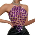 thumbnail image 5 of Kilaqueen Tank Tops for Women Sparkly Gemstones Splicing Halter Chain Top Rhinestone Nightclub Club Party Rave Crop Vest, 5 of 8