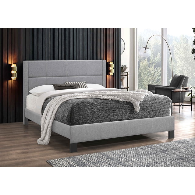 Platform Bed upholstered in Tufted Fabric - Gray