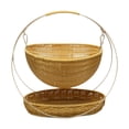 thumbnail image 3 of Cesta tejida de 2 niveles, cesta de almacenamiento tejida, cesta portátil tejida a mano, cesta de frutas de imitación de ratán para playa, hogar, beige grande, 3 of 8