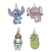 Disney, Stitch 4-Piece Silver-tone light weight, Charm Set for Girls, Adults/Tweens