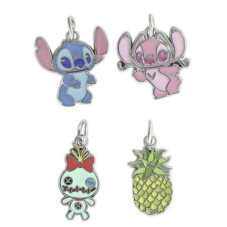 Disney, Stitch 4-Piece Silver-tone light weight, Charm Set for Girls, Adults/Tweens