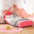 thumbnail image 2 of Honeyjoy Lit Plateforme Simple pour Enfants, Format Simple, Rembourré, avec Tête de Lit et Pied de Lit, Rose, 2 of 10