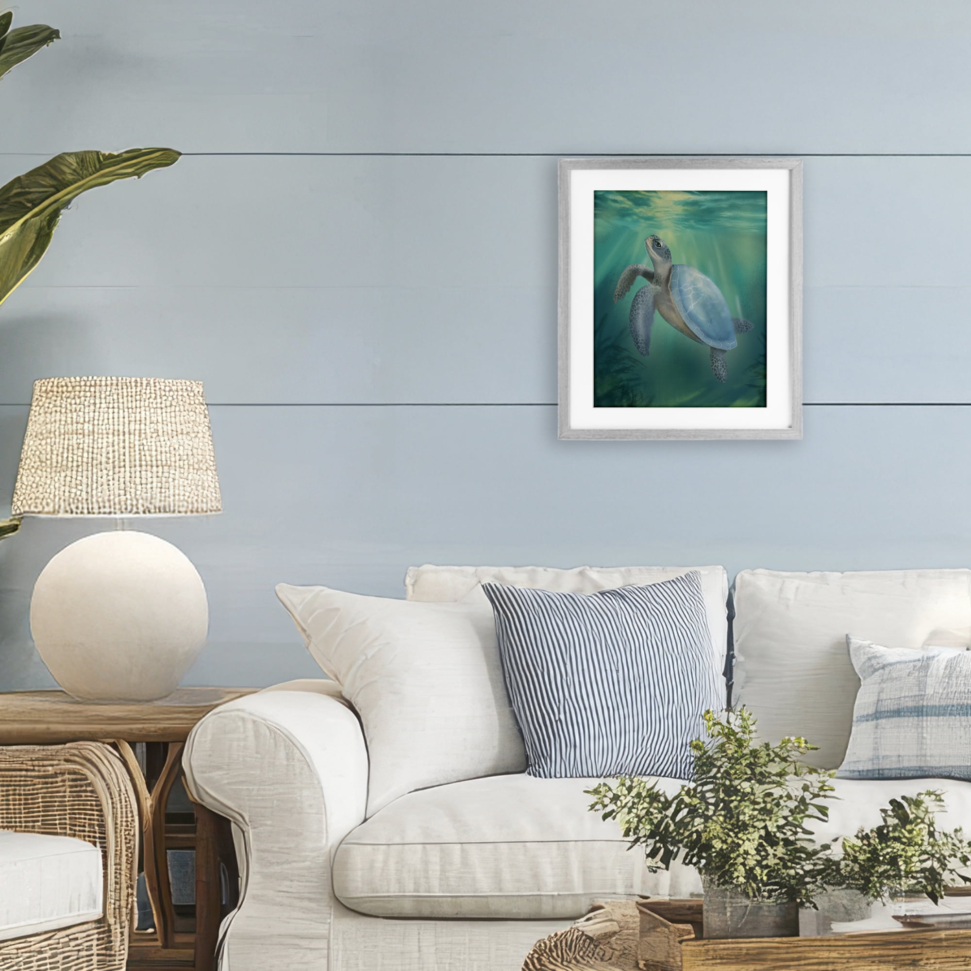 Stupell Industries Coastal Beach Sea Turtle Gray Framed Print Under Glass, design by Matthew Piotrowicz