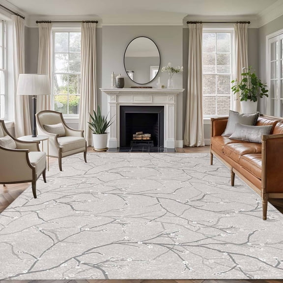 Large Area Rugs for Living Room Bedroom, Grey Branches 5'x8' Rug Washable Carpet Runner Indoor Outdoor, Vintage Art Farmhouse Non Slip Floor Mats Rug for Kitchen, Bathroom