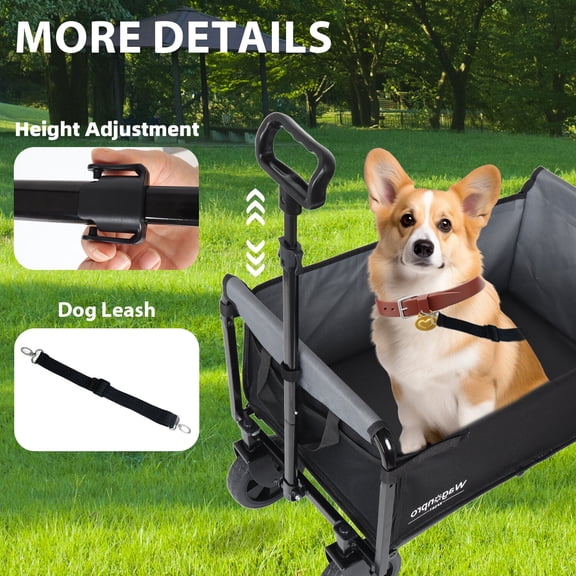 Collapsible Wagon with Wheels - 3 in 1 Lightweight Utility Camping Wagon Cart Foldable 220lbs Capacity Cup Holders for Pet Riding Groceries Shopping Black Steel