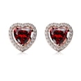 thumbnail image 2 of 14k Rose Gold Halo Heart Garnet 1 Ct Stud Earrings Plated by Paris Jewelry, 2 of 4