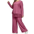 thumbnail image 2 of ATOYSOY Women's Plus Size Knitted Outfits for Ladies Tassels Long Sleeve Ribbed Tracksuits Casual Sweat Suits Pants Ribbed Tops 2 Piece Lounge Sets Pink XXXXL, 2 of 7