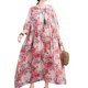 thumbnail image 1 of Vestido de lino de algodón para mujer Bolsillos con estampado floral Media pantorrilla O-cuello suel Meterk 2, 1 of 7