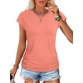 thumbnail image 2 of Remera de mujer Sampeel color coral con mangas cortas y frunces, talle M, 2 of 5