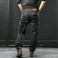 thumbnail image 4 of HOOMEUMY Men's Casual Loose Hip Hop Denim Work Pants Jeans with Cargo Pockets Outdoor Solid Classic Work Denim Cargo Jeans Black 6, 4 of 5