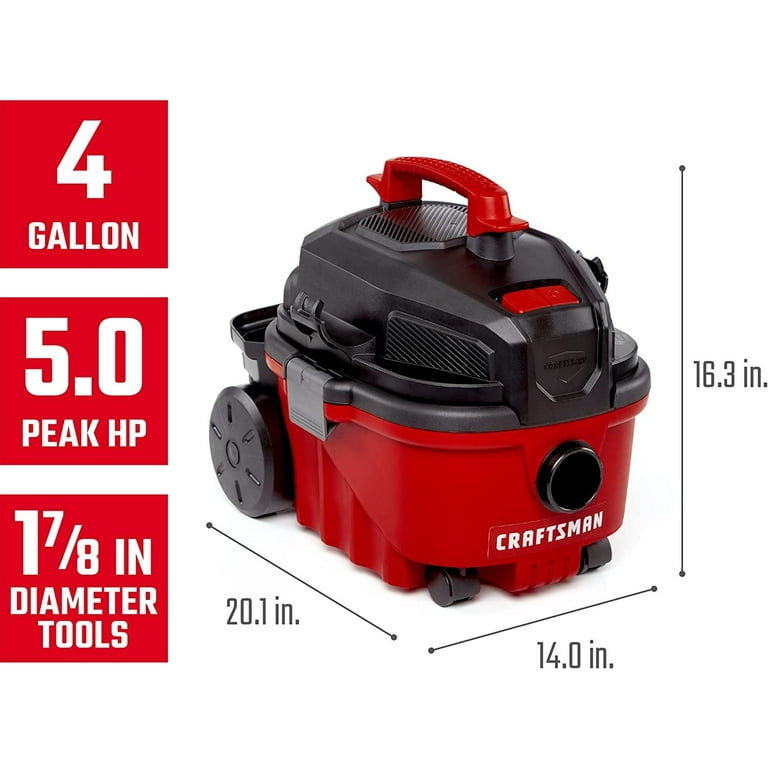 Craftsman 4 Gallon Wet/Dry Vacuum, 5.0 Peak HP, 120V, Corded