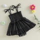thumbnail image 5 of Niña Bebé Negro Vestido Zapatos Estilo Romper Color Sólido sin Mangas Traje en Capas con Arcos Ajustables Primavera Verano, 5 of 9