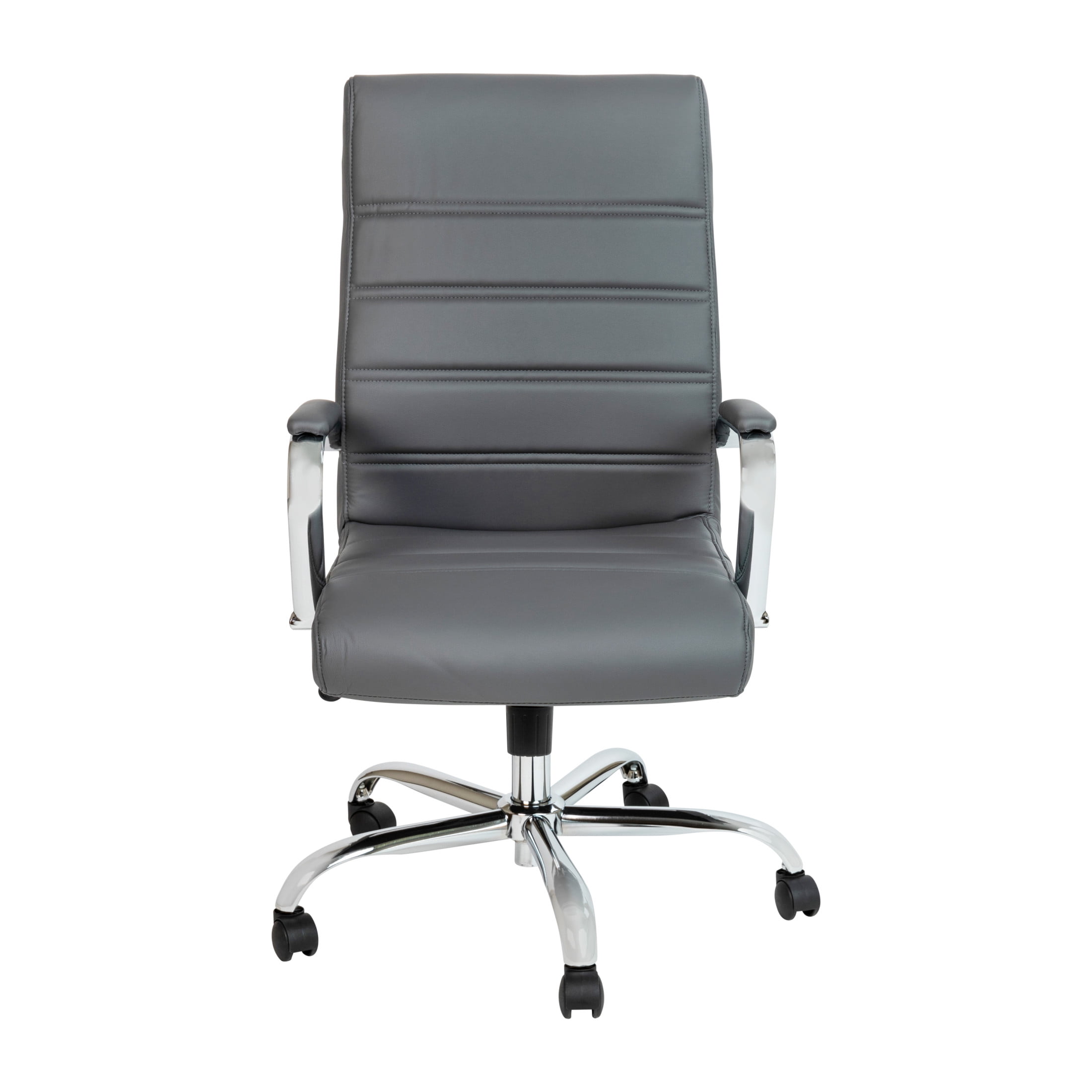 Flash Furniture Whitney High-Back Swivel LeatherSoft Desk Chair with Armrests, Gray/Chrome