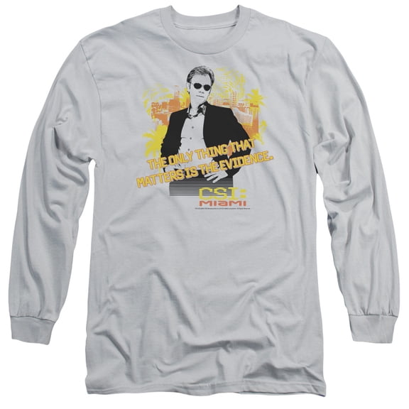 Csi Miami Hand On Hips Long Sleeve Adult 18/1 T-Shirt Silver