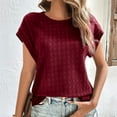 thumbnail image 2 of Tops For Women Trendy Summer Casual Cap Short Sleeve Basic Textured Solid Color Round Neck T Shirts Blouse, 2 of 2