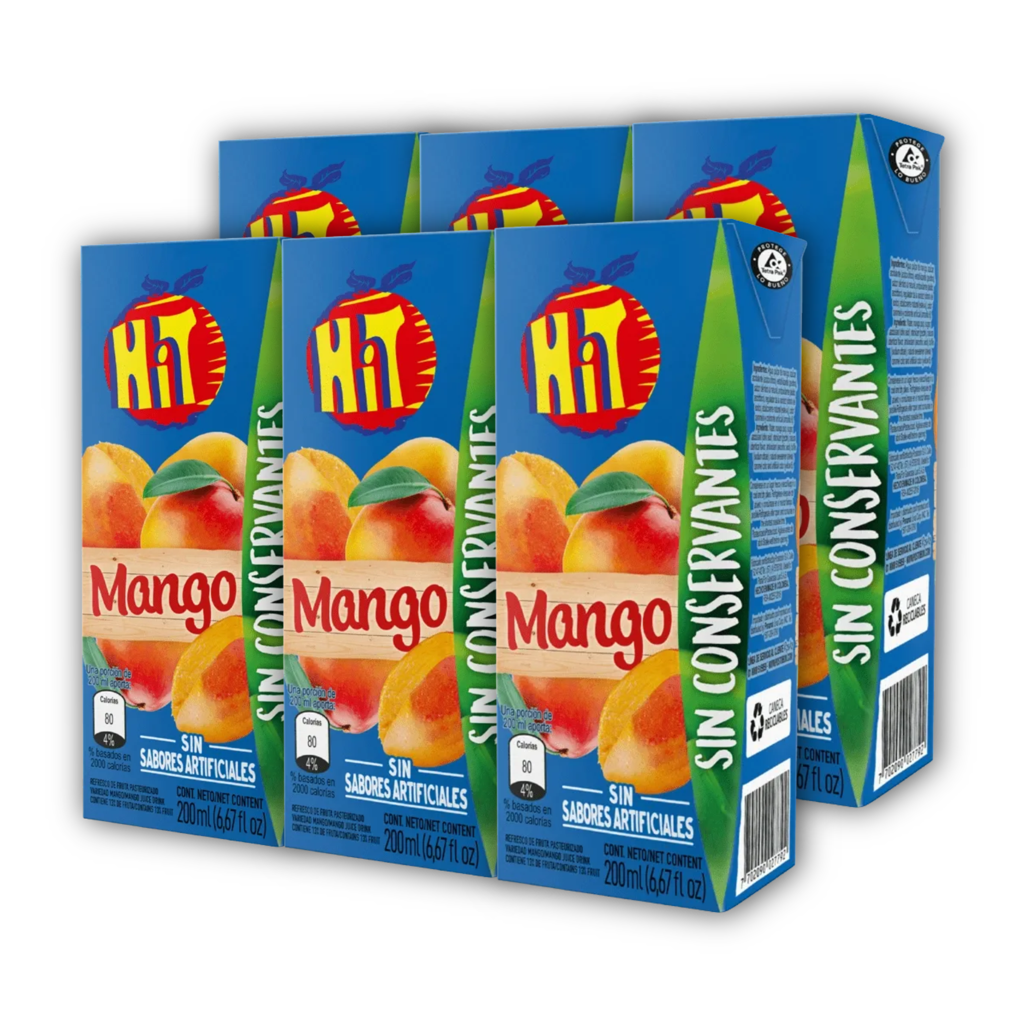 Jugos Hit - Sabor Mango - 200 ml / 7 oz - Pack Por 6 unidades - Bebida de Frutas en Caja - Despensa Colombiana