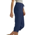 thumbnail image 4 of qelini Linen Cropped Pants for Women Plus size with Pocket Drawstring Elastic Waist Capri Pants Solid Color Workout Pants, 4 of 6