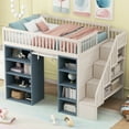 thumbnail image 3 of Euroco Wood Full Size Loft Bed with 2 Shelves and Storage Staircase, Curtain and Cabinetsfor Kids Teens, 3 of 11