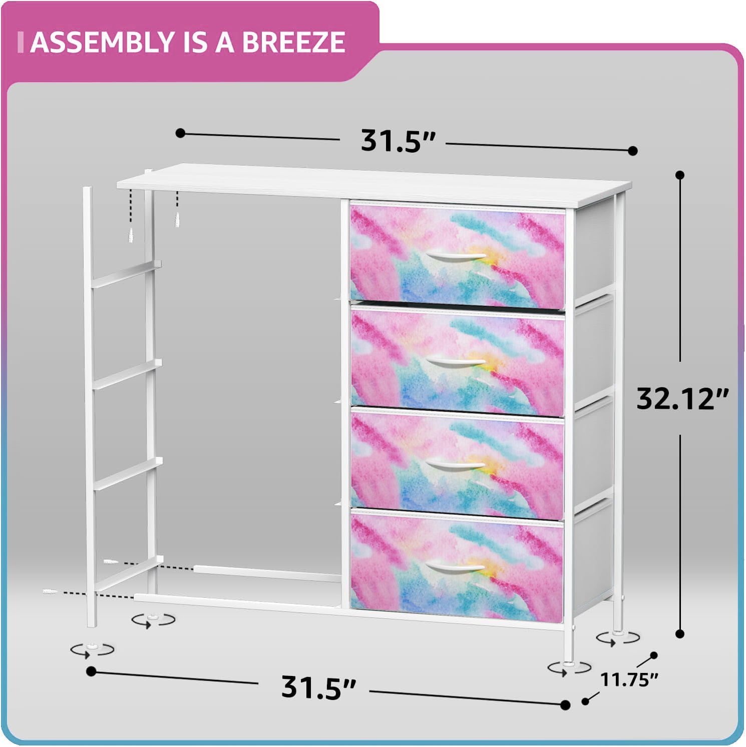 Sorbus Kids 8-Drawer Dresser Storage Tower, Steel Frame, Wood Top, Watercolor