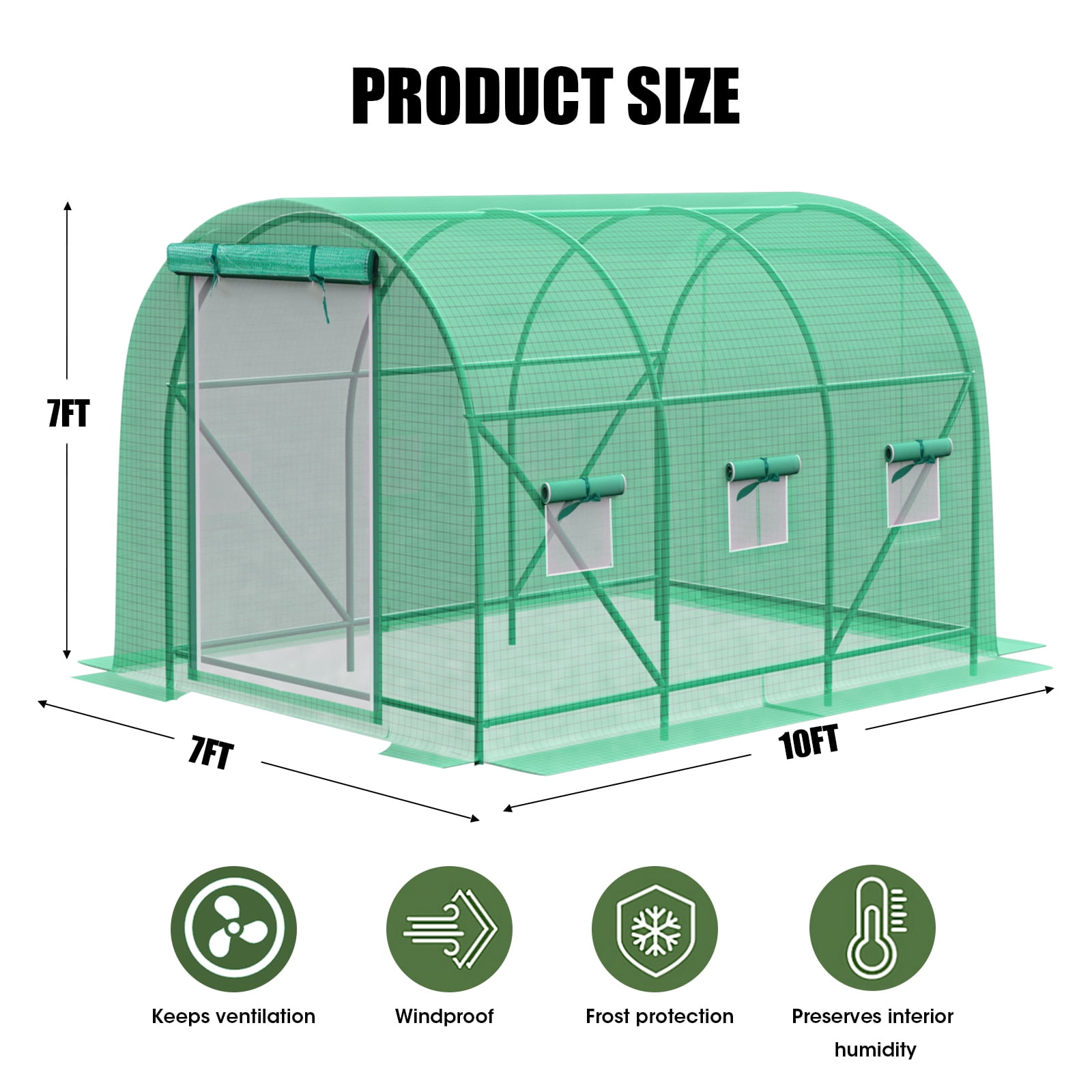 TANGJEAMER Greenhouse , Large Walk-in Greenhouse Reinforced Metal Frame, 6 Screen Windows and 1 Door, 10x7x7FT