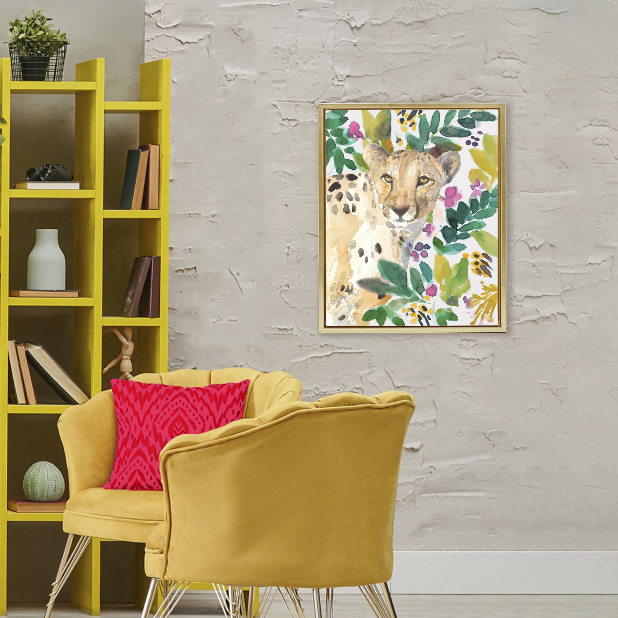 Stupell Industries Garden Plants Cheetah Gold Framed Floater Canvas Wall Art, design by Lanie Loreth
