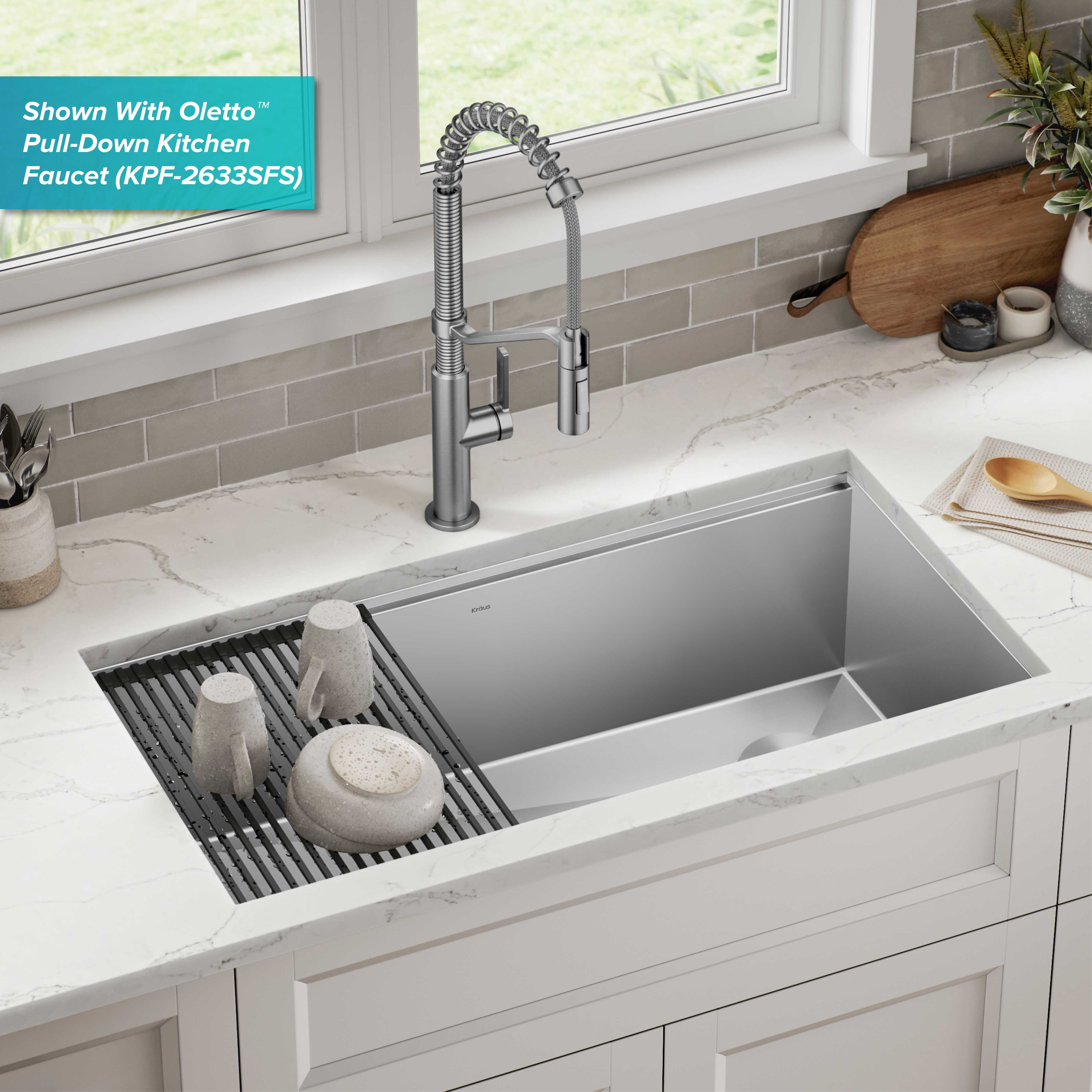 Kraus Kore36Undermount Workstation 16 Gauge Stainless Steel Single Bowl Kitchen Sink with Accessories - image 3 of 15