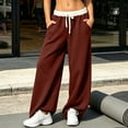 thumbnail image 3 of HomeDM Women's Sweatpants Wide Leg Baggy Thin Fleece Lounge Sweat Pants Elastic Waist Drawstring Joggers with Pockets Wine S, 3 of 7