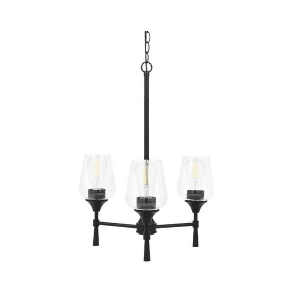 Luminance Black Chandelier Light for Foyer | Hanging Ceiling Fixture with Adjustable Chain and Clear Glass Shades 3-Light F27033-31