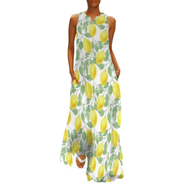 Robe Citron Aquarelle Été Rayures Bleues et Blanches Mode Coréenne Bohemia Longues Robes Design Moderne Maxi Grande Taille